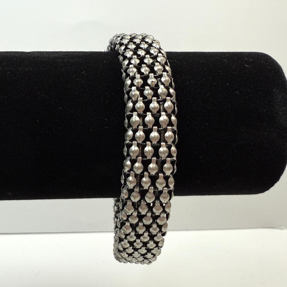 Bangle Bracelet Vintage Style Mesh Silver Tone Wide Band Fashion Jewelry Sz 8